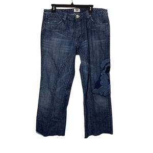 Antik Denim Men’s Y2K Blue Jeans with Geisha Embroidery Button Fly sz 36